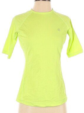 Coolibar Hightide Short Sleeve Swim Shirt in neon yellow, size XS